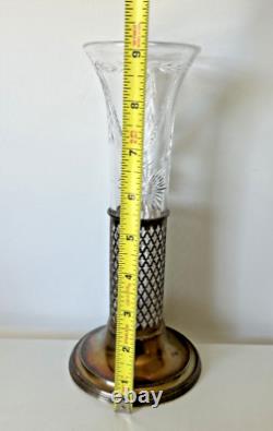 Antique Robert Wallace Sterling Silver & Cut Glass Bud Vase #C1492 Floral Etched