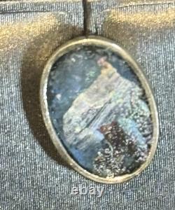Antique Roman Glass Sterling Silver 925 Earrings Ancient Fragments Stamped