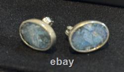 Antique Roman Glass Sterling Silver 925 Earrings Ancient Fragments Stamped