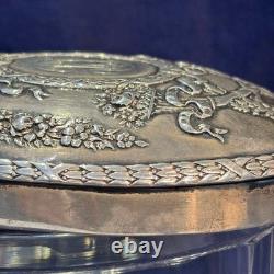 Antique Royal Glass Vanity Jar Sterling Silver Lid 47.67g Monogrammed