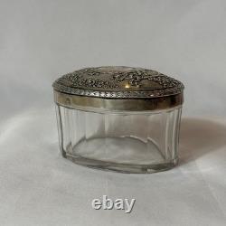 Antique Royal Glass Vanity Jar Sterling Silver Lid 47.67g Monogrammed