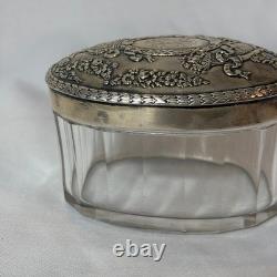 Antique Royal Glass Vanity Jar Sterling Silver Lid 47.67g Monogrammed