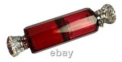 Antique Ruby Red Glass Scent Salt/ Perfume Bottle Double Ended Sterling Silver
