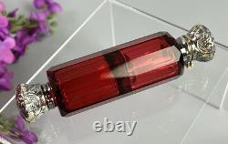 Antique Ruby Red Glass Scent Salt/ Perfume Bottle Double Ended Sterling Silver