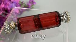Antique Ruby Red Glass Scent Salt/ Perfume Bottle Double Ended Sterling Silver