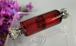 Antique Ruby Red Glass Scent Salt/ Perfume Bottle Double Ended Sterling Silver