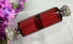 Antique Ruby Red Glass Scent Salt/ Perfume Bottle Double Ended Sterling Silver