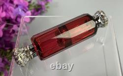 Antique Ruby Red Glass Scent Salt/ Perfume Bottle Double Ended Sterling Silver