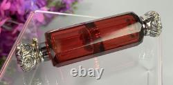 Antique Ruby Red Glass Scent Salt/ Perfume Bottle Double Ended Sterling Silver