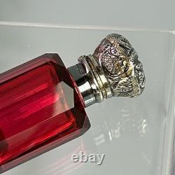 Antique Ruby Red Glass Scent Salt/ Perfume Bottle Double Ended Sterling Silver