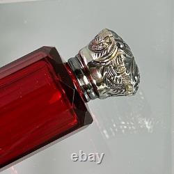Antique Ruby Red Glass Scent Salt/ Perfume Bottle Double Ended Sterling Silver