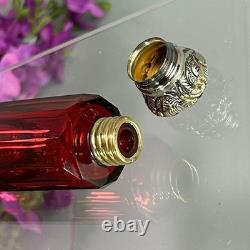 Antique Ruby Red Glass Scent Salt/ Perfume Bottle Double Ended Sterling Silver