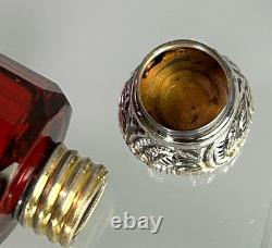 Antique Ruby Red Glass Scent Salt/ Perfume Bottle Double Ended Sterling Silver