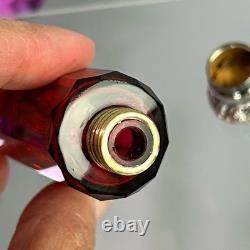 Antique Ruby Red Glass Scent Salt/ Perfume Bottle Double Ended Sterling Silver