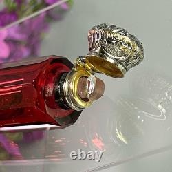 Antique Ruby Red Glass Scent Salt/ Perfume Bottle Double Ended Sterling Silver