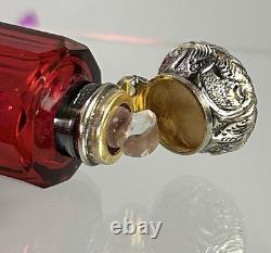 Antique Ruby Red Glass Scent Salt/ Perfume Bottle Double Ended Sterling Silver