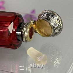 Antique Ruby Red Glass Scent Salt/ Perfume Bottle Double Ended Sterling Silver