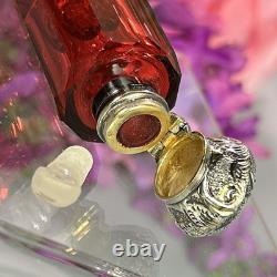 Antique Ruby Red Glass Scent Salt/ Perfume Bottle Double Ended Sterling Silver