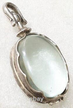 Antique STERLING Silver Glass Crystal POOLS OF LIGHT Oval Shaped Locket Pendant