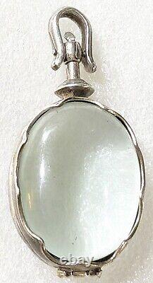 Antique STERLING Silver Glass Crystal POOLS OF LIGHT Oval Shaped Locket Pendant