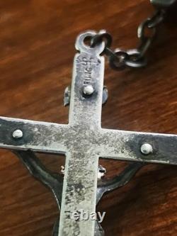 Antique S&F Sterling Silver Ruby Glass Rosary & Vtg MCM Red Enameled Case