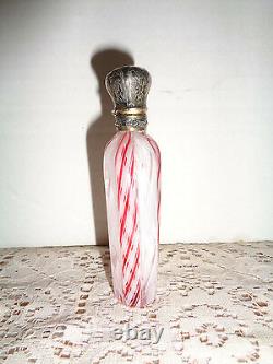 Antique Samson Glass Red & White Perfume Bottle With Sterling Silver Cap