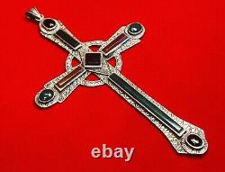 Antique Scottish Sterling Silver Cross Glass Inlay Pendant