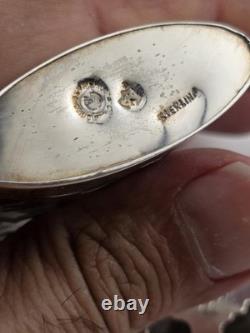 Antique Set Of 2 Sterling Silver Overlay Glass Perfume Bottles. 3.5 & 2.5 Inches