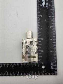 Antique Set Of 2 Sterling Silver Overlay Glass Perfume Bottles. 3.5 & 2.5 Inches