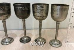 Antique Set Sterling Silver 875 Glasses 6 Cup Etached Wine High Stem Shot Rare