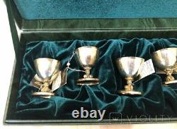 Antique Set Sterling Silver Glasses 925 AGATE Box 6 Cup Win Shot Rare Old 150 g