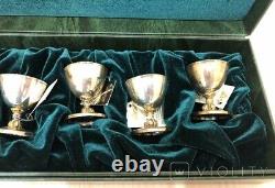 Antique Set Sterling Silver Glasses 925 AGATE Box 6 Cup Win Shot Rare Old 150 g