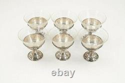 Antique Set of 6 Sterling Silver Sherbet Dessert Cups with Etched Glass, with box