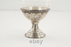 Antique Set of 6 Sterling Silver Sherbet Dessert Cups with Etched Glass, with box