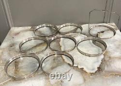 Antique Set of 7 Sterling Silver. 925 Glass Coasters with Sterling Holder