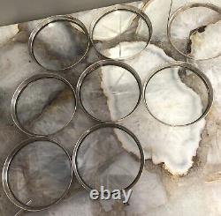 Antique Set of 7 Sterling Silver. 925 Glass Coasters with Sterling Holder