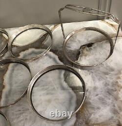 Antique Set of 7 Sterling Silver. 925 Glass Coasters with Sterling Holder