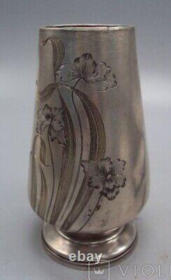 Antique Shot Glass Sterling Silver 84 Flowers Irises Emperial Rare Old