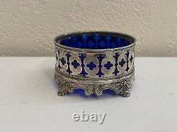 Antique Shreve & Co. Mauser Sterling Silver Master Salt with Cobalt Glass Insert