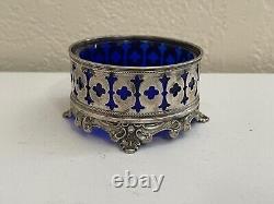 Antique Shreve & Co. Mauser Sterling Silver Master Salt with Cobalt Glass Insert