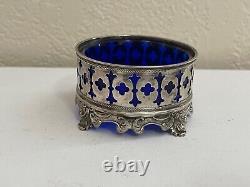 Antique Shreve & Co. Mauser Sterling Silver Master Salt with Cobalt Glass Insert
