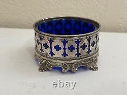Antique Shreve & Co. Mauser Sterling Silver Master Salt with Cobalt Glass Insert