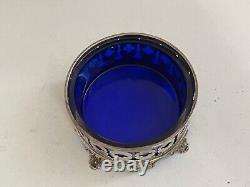 Antique Shreve & Co. Mauser Sterling Silver Master Salt with Cobalt Glass Insert