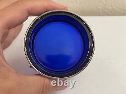 Antique Shreve & Co. Mauser Sterling Silver Master Salt with Cobalt Glass Insert