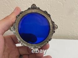 Antique Shreve & Co. Mauser Sterling Silver Master Salt with Cobalt Glass Insert