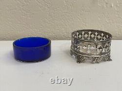 Antique Shreve & Co. Mauser Sterling Silver Master Salt with Cobalt Glass Insert
