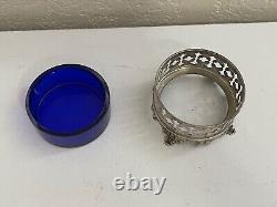 Antique Shreve & Co. Mauser Sterling Silver Master Salt with Cobalt Glass Insert