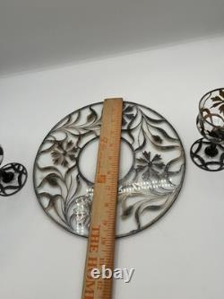 Antique Silver Overlay Filigree Art Nouveau Decanter & Glasses Set On Tray