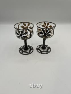 Antique Silver Overlay Filigree Art Nouveau Decanter & Glasses Set On Tray