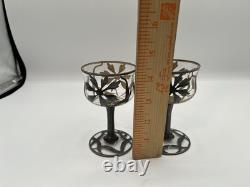 Antique Silver Overlay Filigree Art Nouveau Decanter & Glasses Set On Tray